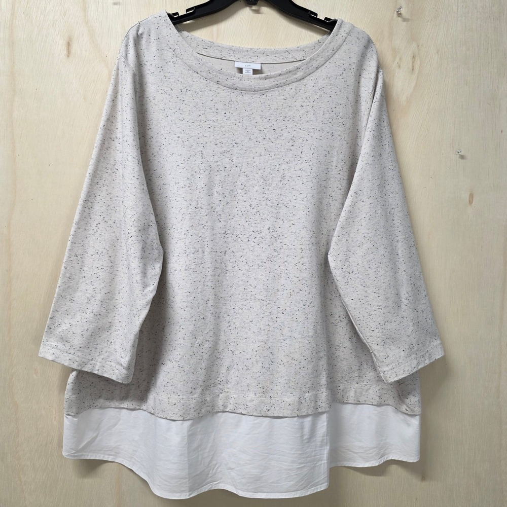J.Jill Womens 3X Gray Speckled Mixed Media Layered Tunic 3/4 Sleeve Boat Neck